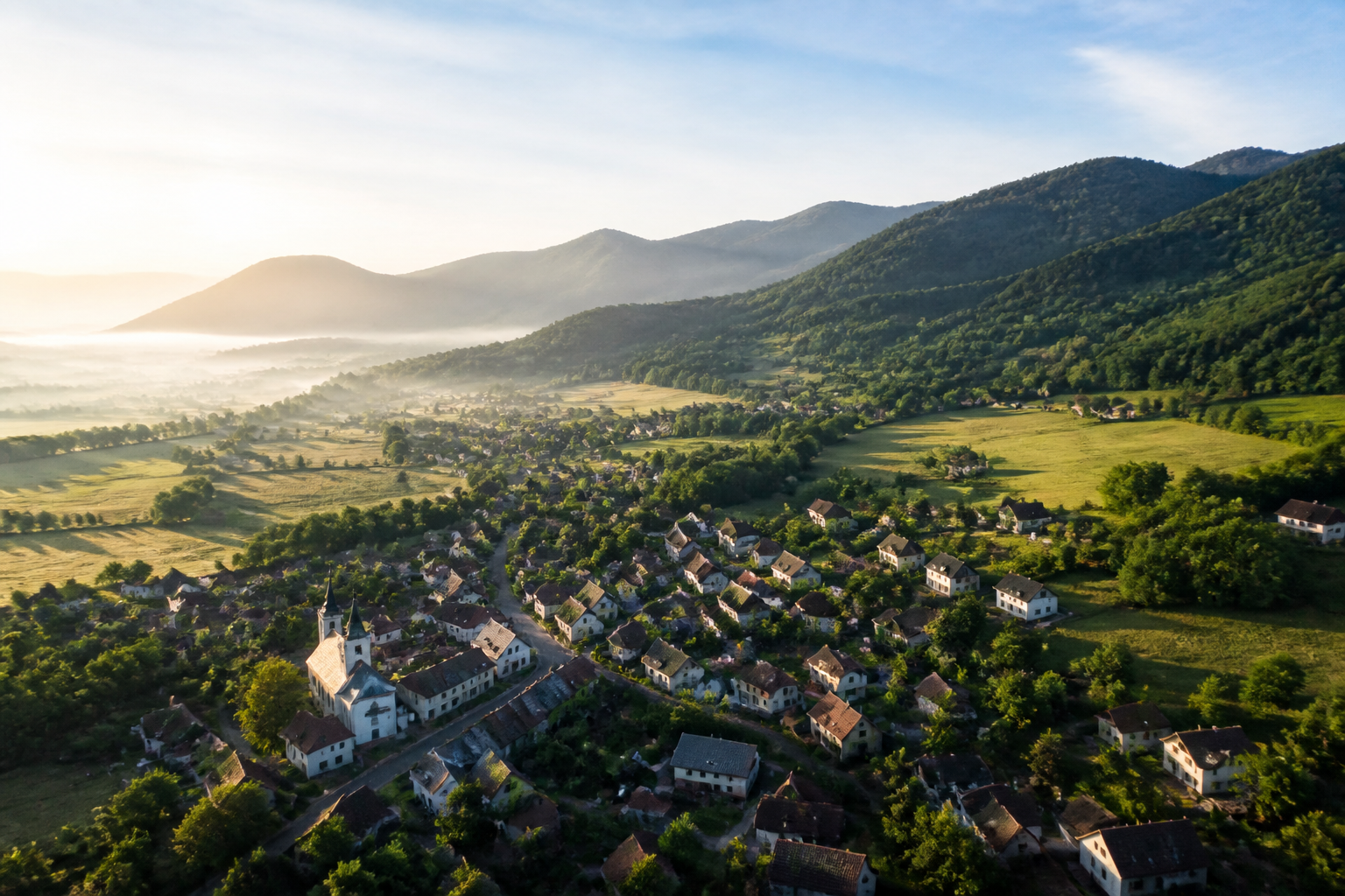Chantier suivi depuis les airs dans une vallée verdoyante